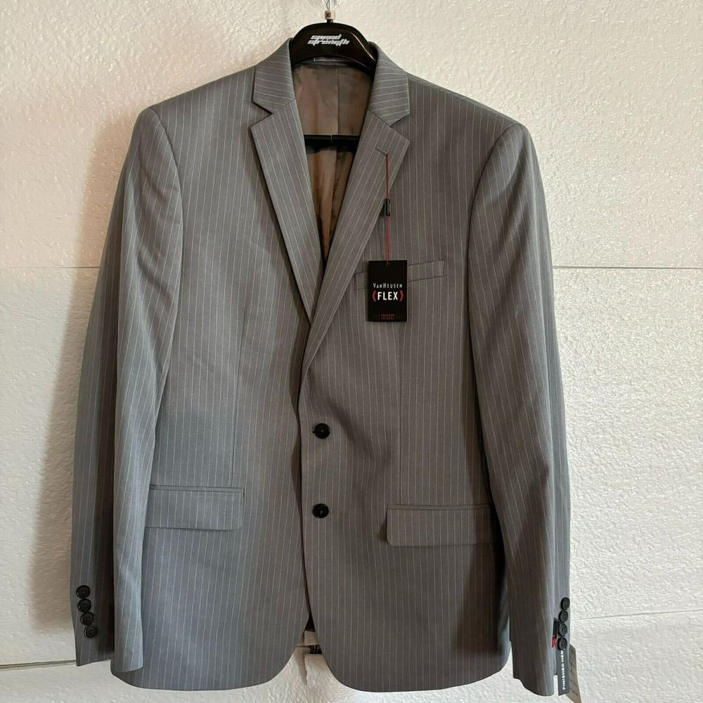 Van Heusen Flex Men's Sport Coat Blazer Two Button Heather Charcoal Gray Sz 44R